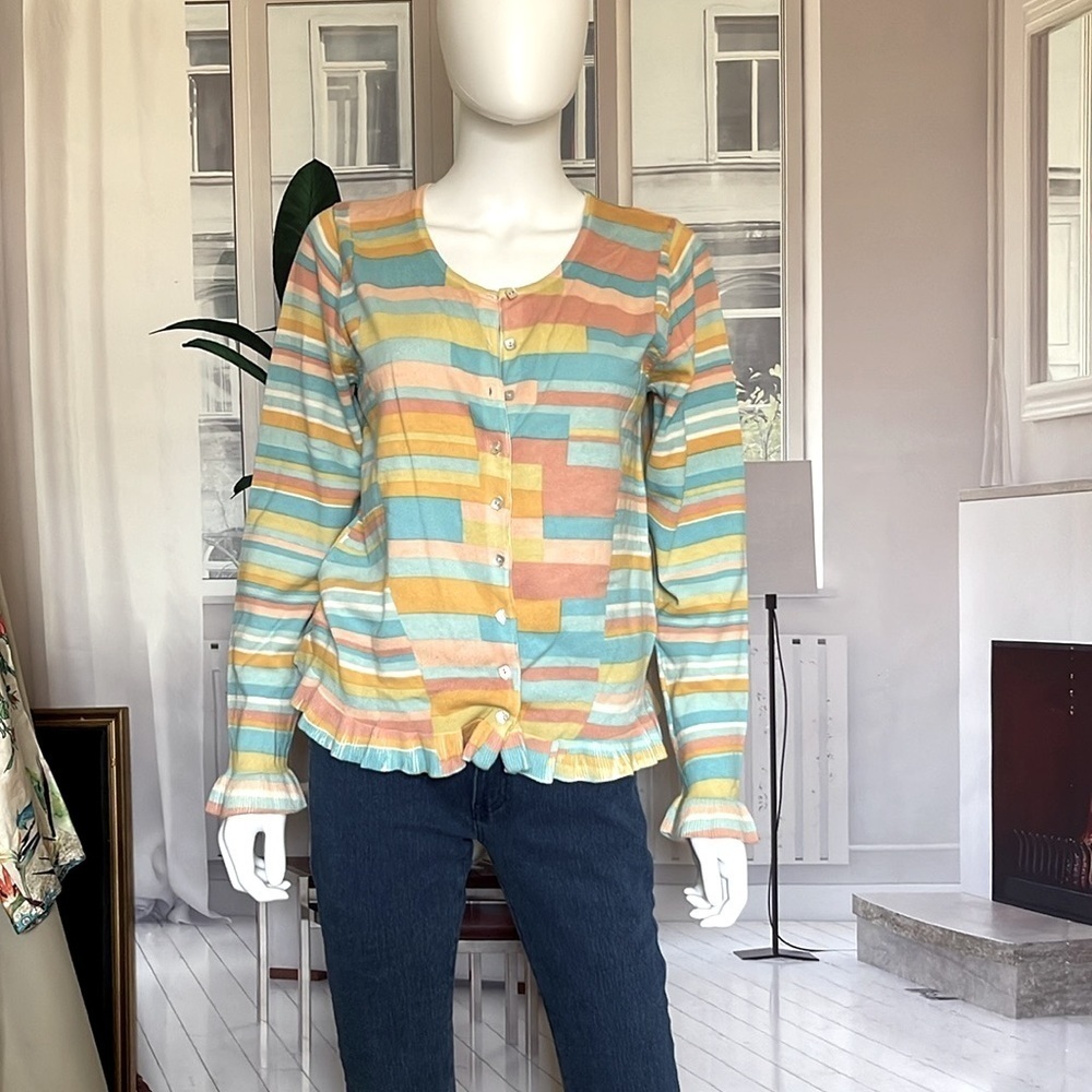 Sundance Colorful Long Sleeves Ruffle Hems Button Front Cardigan. Size X. P/M